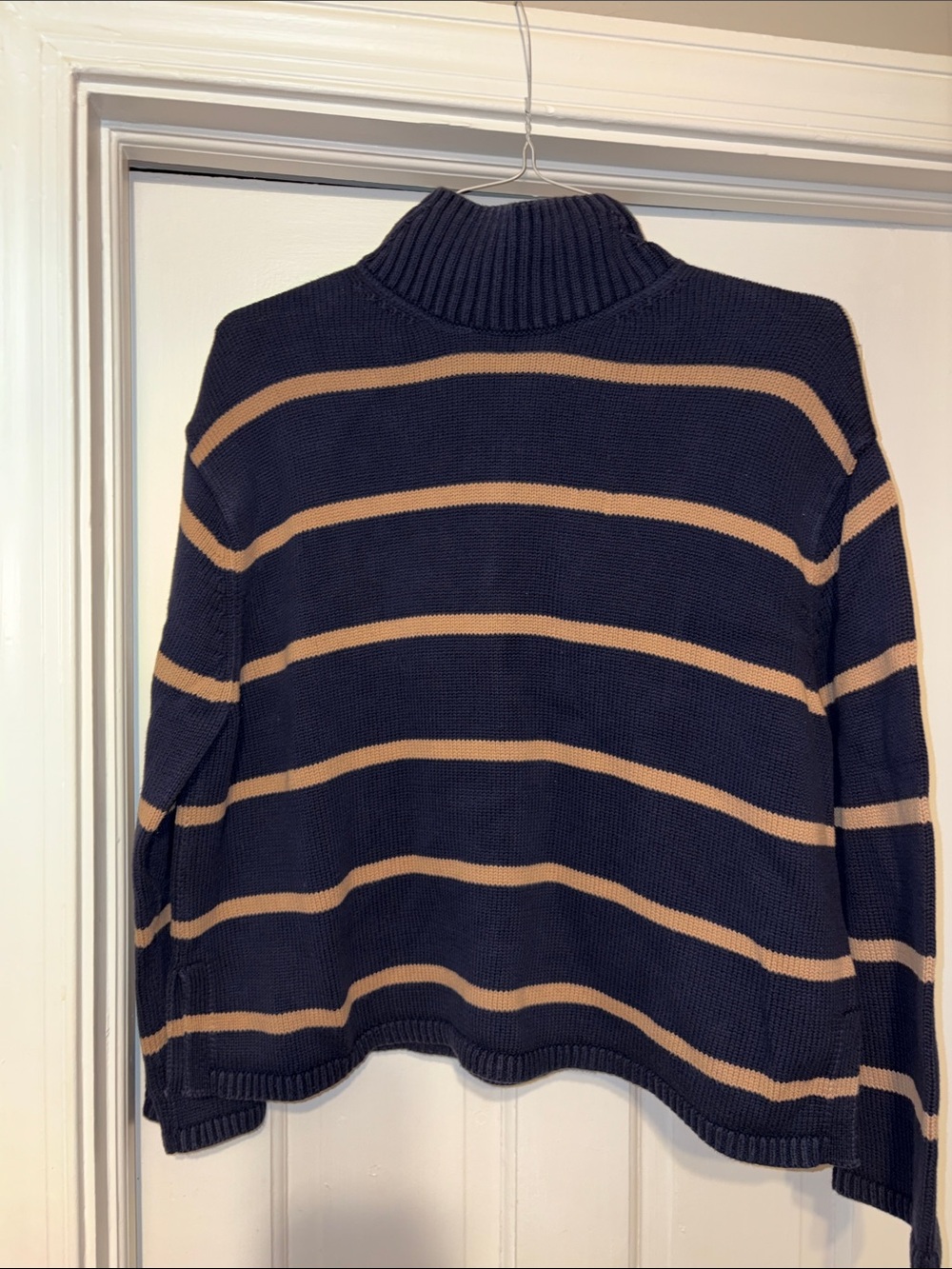 GAP Navy and Camel Striped Turtleneck Sweater